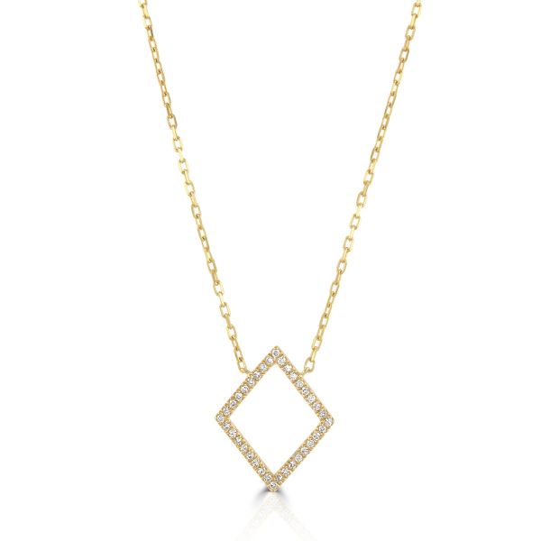 9ct Yellow Gold Open Diamond Shape Diamond Necklace-1