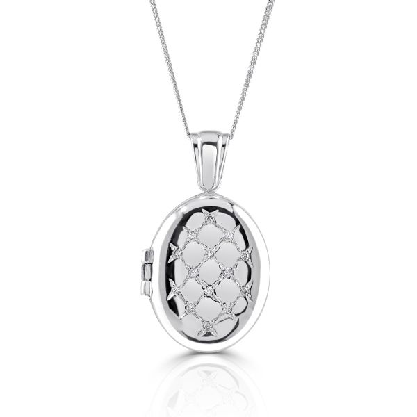 18ct White Gold Diamond Set Locket Necklace-1