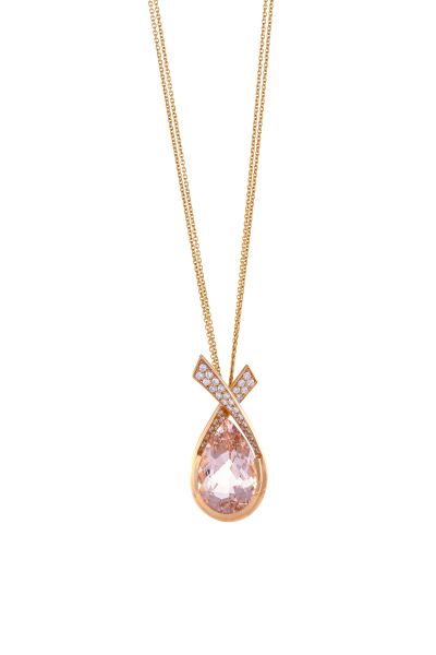 18ct Rose Gold Pear Cut Morganite Diamond Pendant-1
