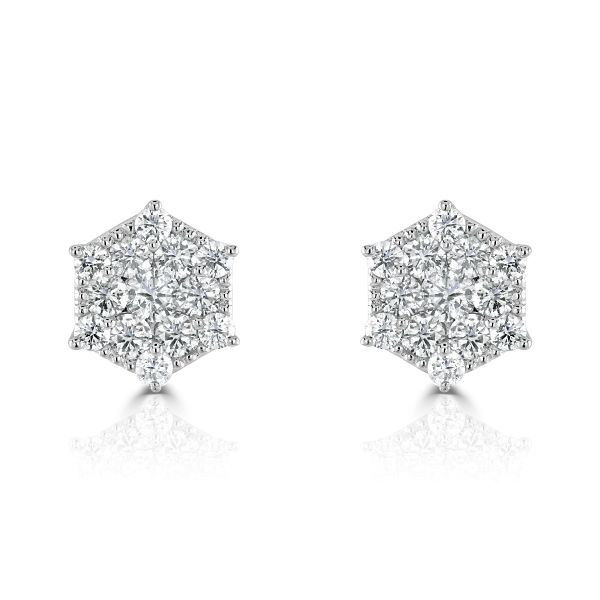 18ct White Gold Diamond Flower Cluster Earrings-1