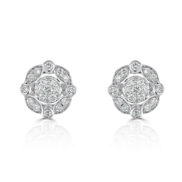 18ct White Gold Diamond Flower Cluster Stud Earrings-1