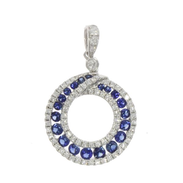 18ct White Gold Sapphire & Diamond Open Circle Pendant-1