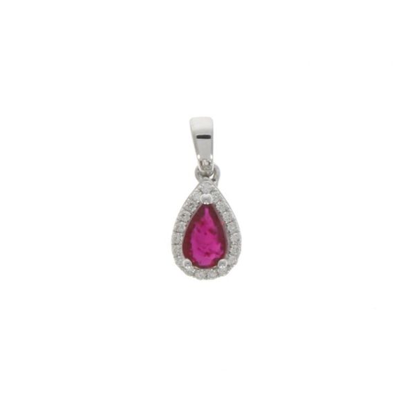 18ct White Gold Ruby & Diamond Pear-Shaped Cluster Pendant-1