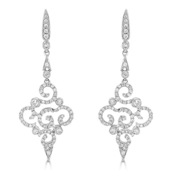 18ct White Gold Fancy Scroll Brilliant Cut Diamond Earrings-1