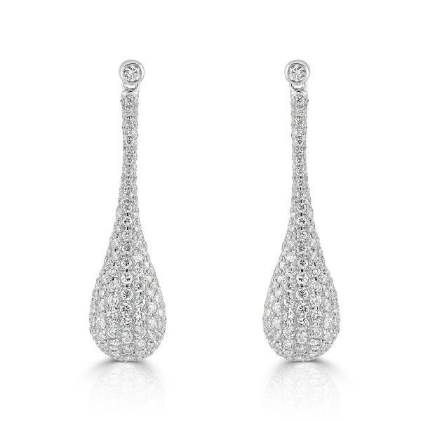 18ct White Gold Diamond Pave Drop Earrings-1