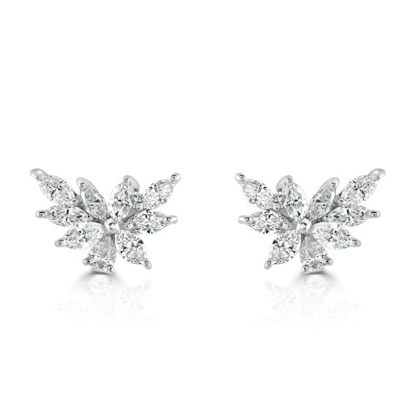 18ct White Gold Diamond Leaf-Style Earrings-1