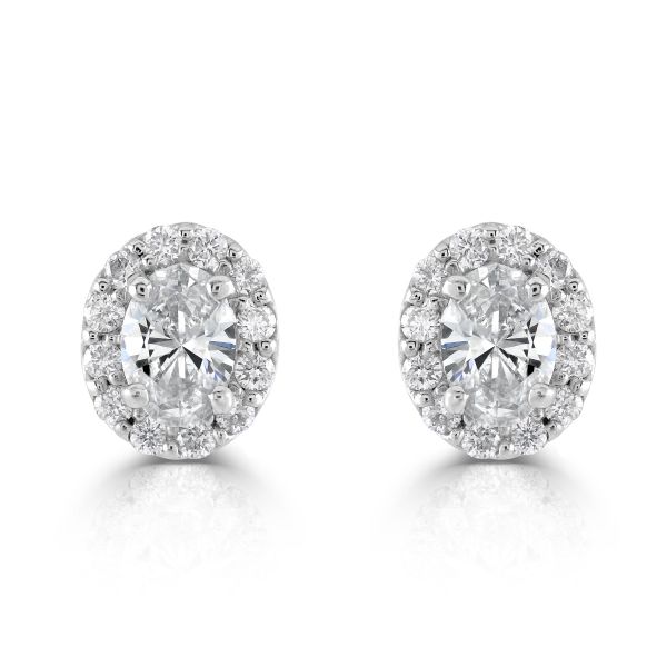 18ct White Gold Oval Diamond Cluster Stud Earrings-1
