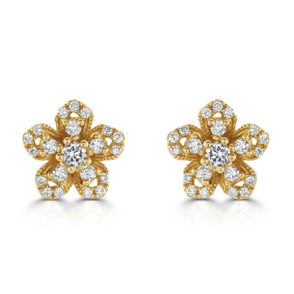 18ct Rose Gold Diamond Flower Earrings-1