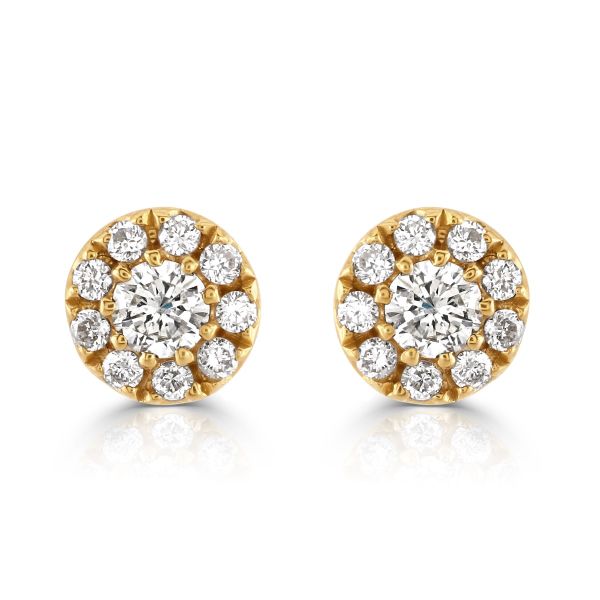18ct Rose Gold Round Brilliant Diamond Cluster Stud Earrings-1