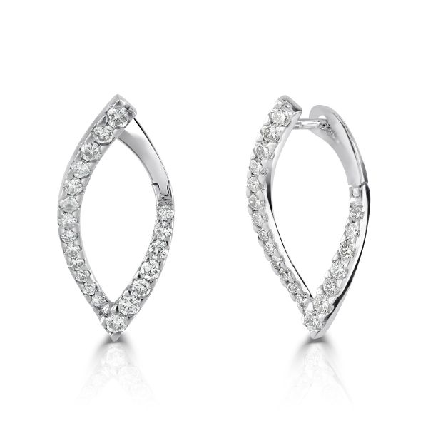 18ct White Gold Diamond Leaf Stud Twist Earrings-1