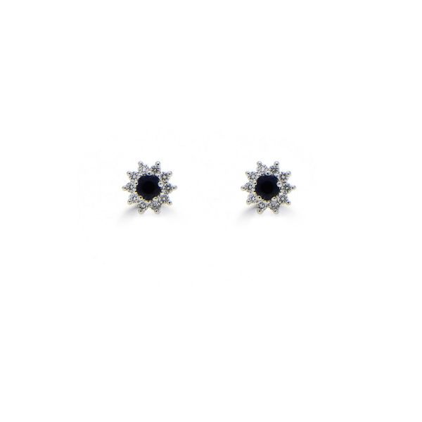 18ct White Gold Sapphire & Diamond Star Cluster Stud Earrings-1