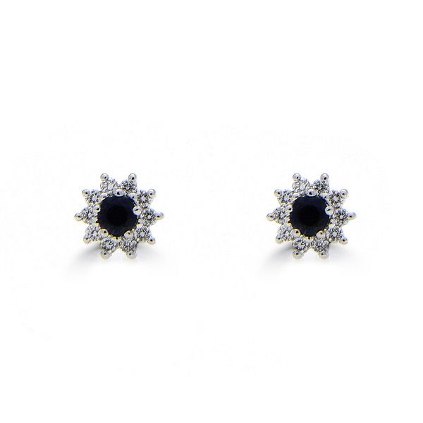 18ct White Gold Sapphire & Diamond Star Cluster Stud Earrings-2