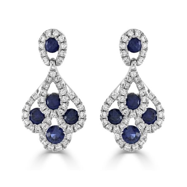 18ct White Gold Diamond & Sapphire Peacock Earrings-2