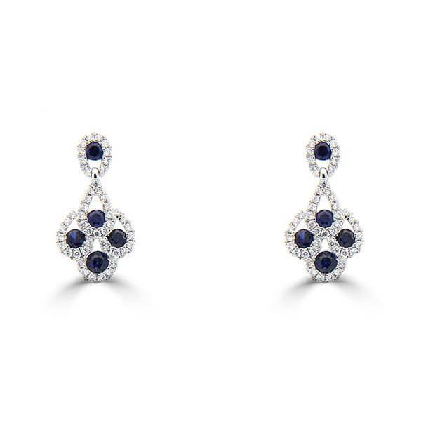 18ct White Gold Diamond & Sapphire Peacock Earrings-1