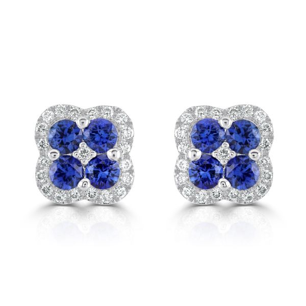 18ct White Gold Sapphire Cluster Stud Earrings-2