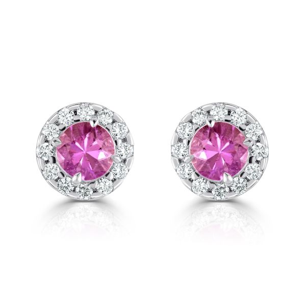 18ct White Gold Pink Sapphire & Diamond Cluster Earrings-1