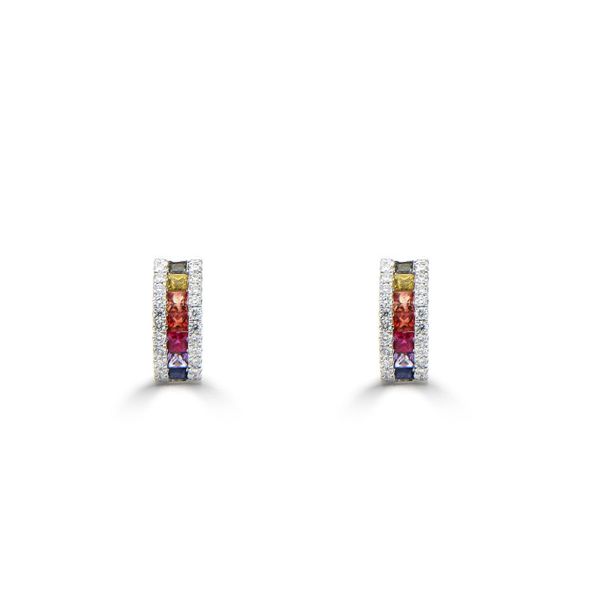 18ct White Gold Rainbow Sapphire & Diamond Hoop Earrings-1