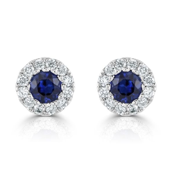 18ct White Gold Blue Sapphire & Diamond Cluster Earrings-1