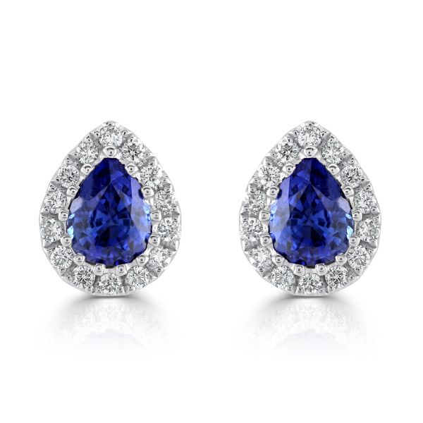 18ct White Gold Pear Cut Sapphire & Diamond Cluster Earrings-2