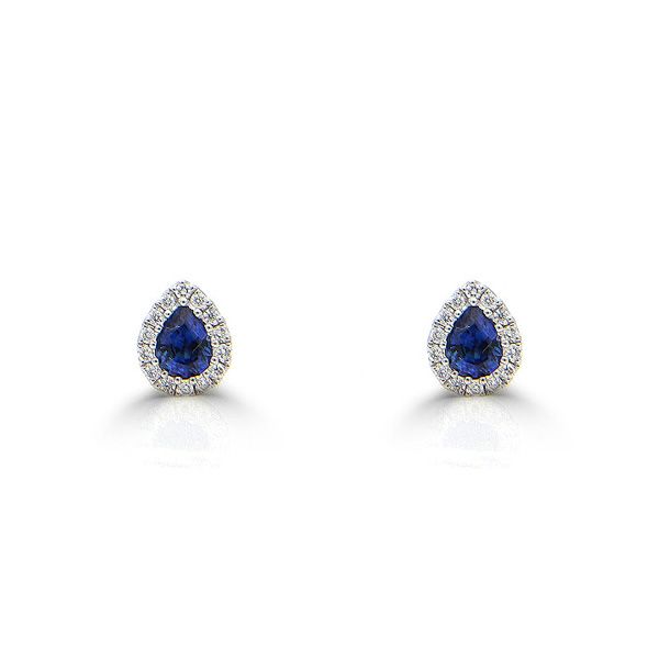 18ct White Gold Pear Cut Sapphire & Diamond Cluster Earrings-1