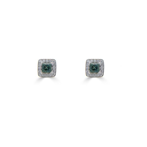 18ct White Gold Square Sapphire Cluster Stud Earrings-2