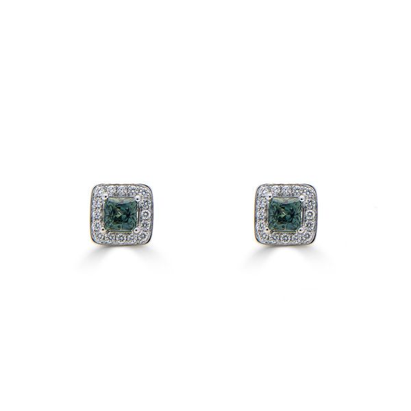 18ct White Gold Square Sapphire Cluster Stud Earrings-1