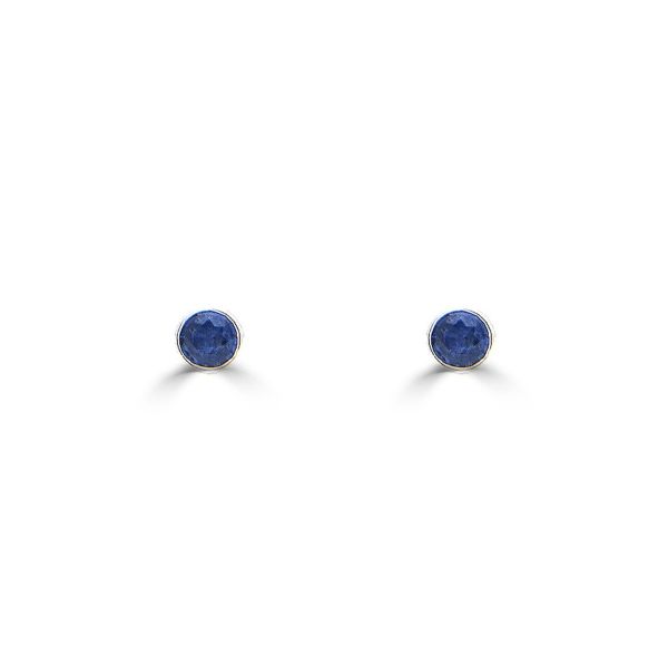 9ct White Gold Round Brilliant Rubover Set Sapphire 3mm Stud Earrings-1