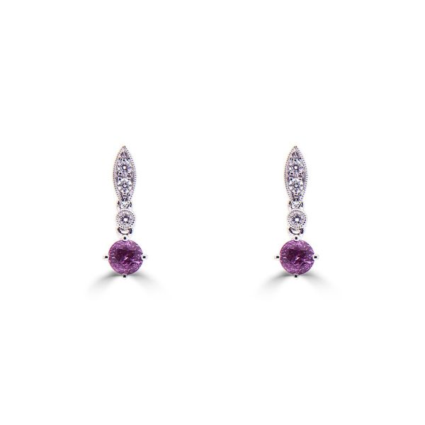 18ct White Gold Pink Sapphire & Diamond Drop Earrings-1