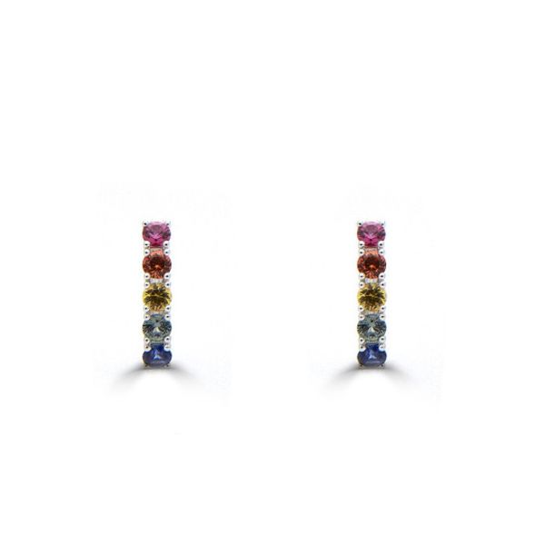 18ct White Gold Rainbow Sapphire Hoop Earrings-1
