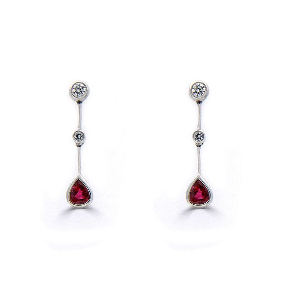 18ct White Gold Ruby & Diamond Drop Earrings-1