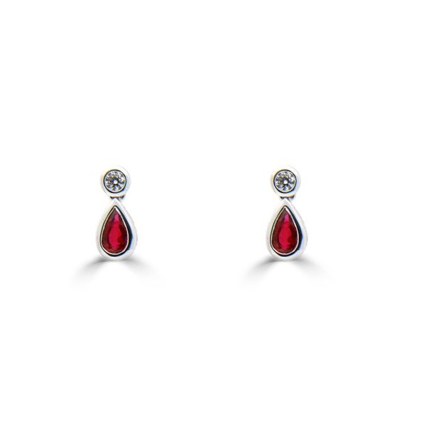 18ct White Gold Pear Cut Ruby & Diamond Earrings-1