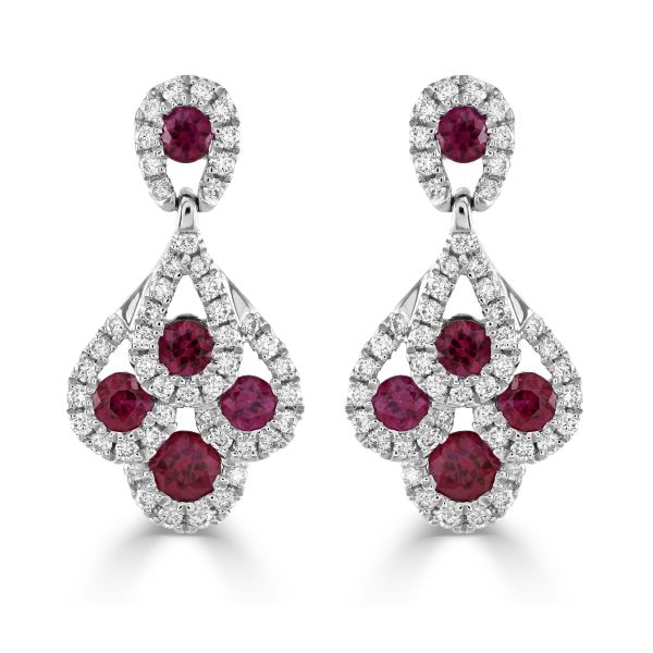 18ct White Gold Diamond & Ruby Peacock Earrings-2