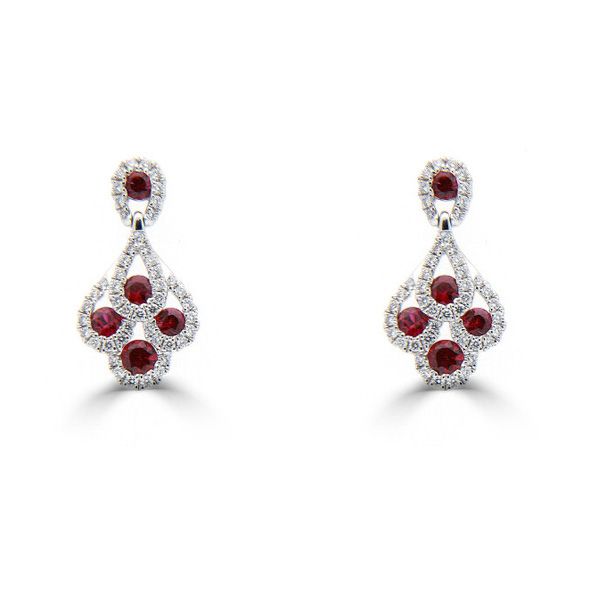 18ct White Gold Diamond & Ruby Peacock Earrings-1