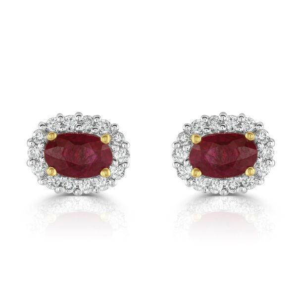 18ct White Gold Ruby & Diamond Cluster Stud Earrings-2