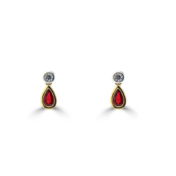 18ct Two-Tone Gold Pear Cut Ruby & Diamond Earrings-1