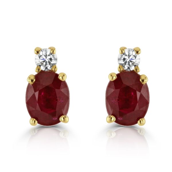 18ct Yellow Gold Ruby & Diamond Stud Earrings-1