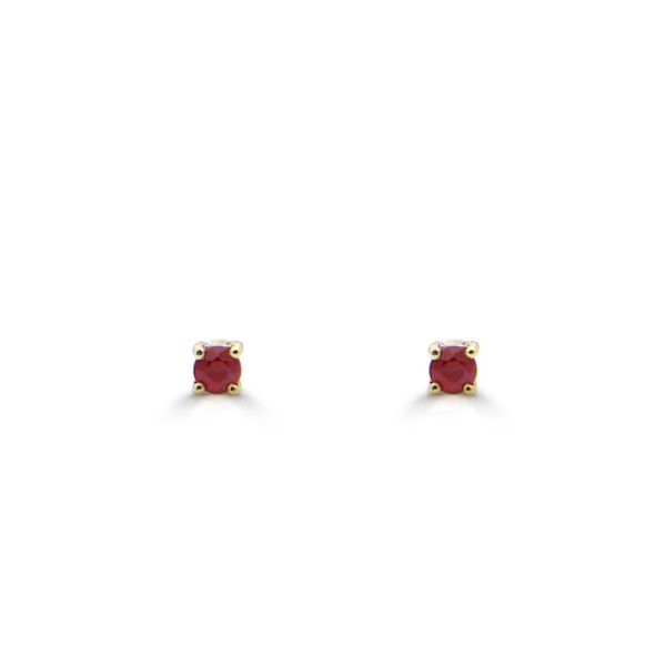 9ct Yellow Gold Round Brilliant Cut Ruby Stud Earrings-1