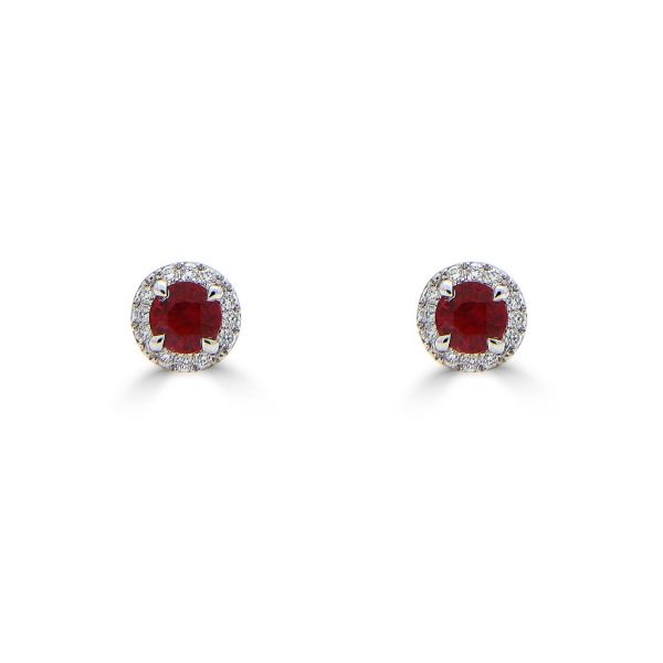 18ct White Gold Ruby & Diamond Cluster Stud Earrings-1