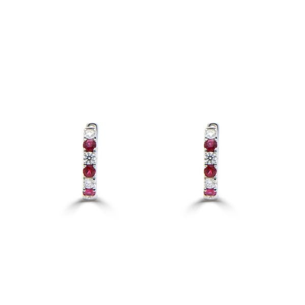 18ct White Gold Ruby & Diamond Hoop Earrings-1