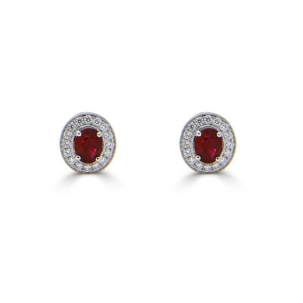 18ct White Gold Ruby & Diamond Cluster Stud Earrings-1