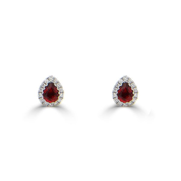 18ct White Gold Pear Cut Ruby & Diamond Cluster Stud Earrings-1