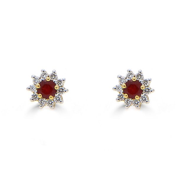 18ct White Gold Round Brilliant Cut Ruby & Diamond Cluster Rings-1