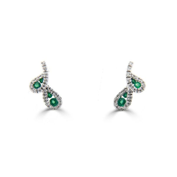 18ct White Gold Emerald & Diamond Fancy Stud Earrings-1324059