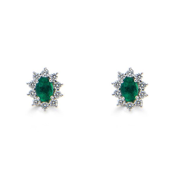18ct White Gold Emerald & Diamond Cluster Earrings-1