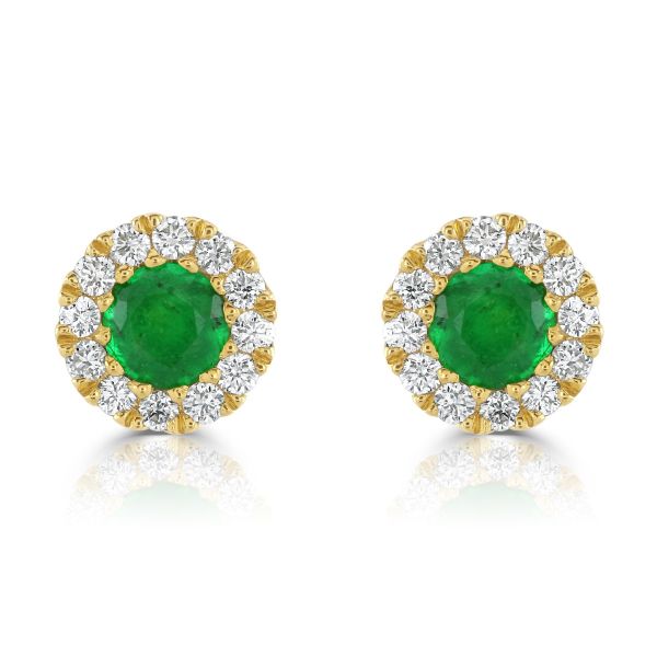 18ct Yellow Gold Emerald & Diamond Cluster Earrings-1324071