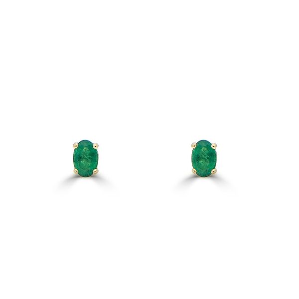9ct Yellow Gold Oval Cut Emerald Stud Earrings-1