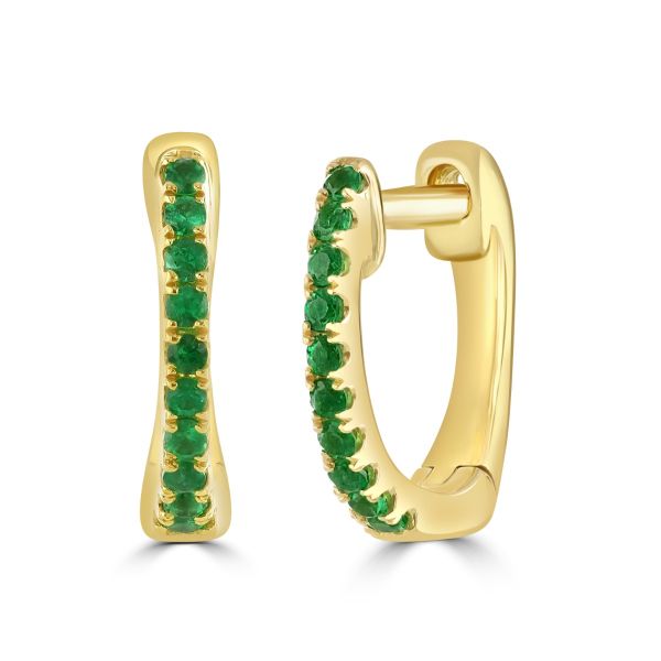 18ct Yellow Gold 0.07ct Emerald Hoop Earrings-1324088