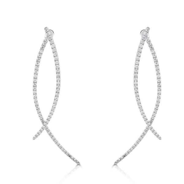 18ct White Gold Curved Double Line Diamond Drop Earrings-1