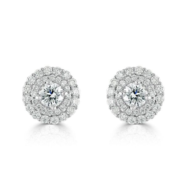 18ct White Gold Round Brilliant Diamond Cluster Earrings-1