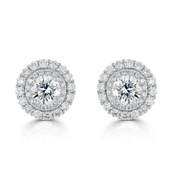 18ct White Gold Round Brilliant Diamond Circle Cluster Earrings-1
